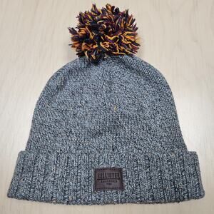Hollister Gray Tan Fleck Multicolor Pom Knit Beanie Hay Cap Adult One Size
